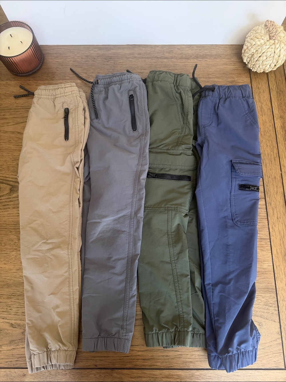 Bundle of 4 Cat & Jack Boys Jogger Pants in Tan, Gray, Olive, Navy